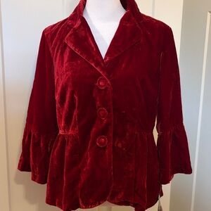 NWT NY Collection Women's Red Velvet Button Jacket Size S Beautiful Chic